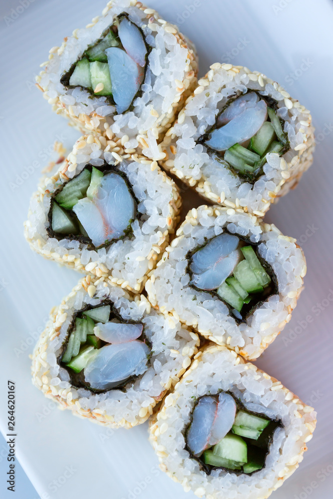 sushi with sesame cucumber and crab sushi with sesame cucumber and crab