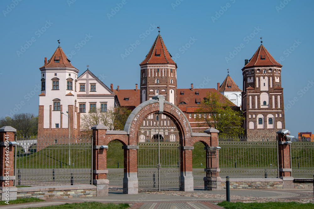 Mir castle, a monument of architecture,stonework and curved arches