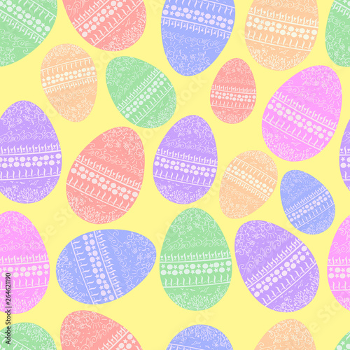 Easter eggs on yellow background, seamless pattern