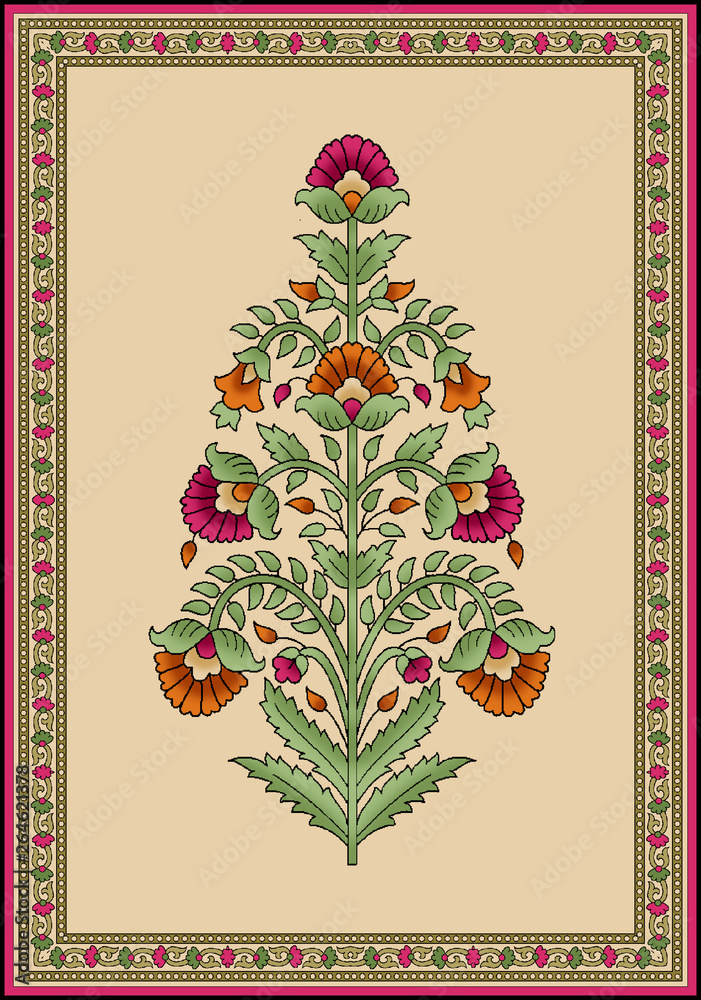 seamless Indian mughal flower motif Stock Illustration | Adobe Stock