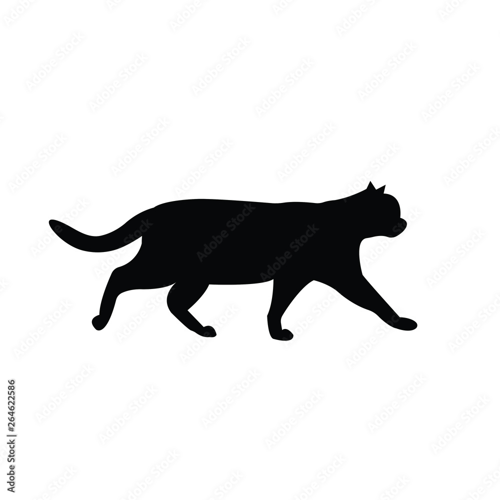 vector walking black cat silhouette isolated on white