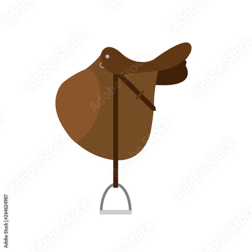vector brown cartoon flat classical english show cross jumping horse saddle isolated on white