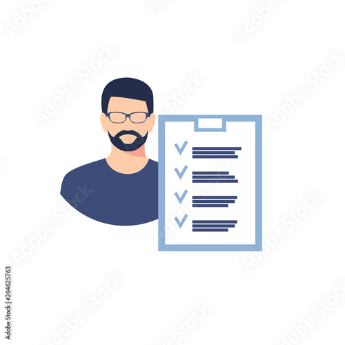 profile icons for men. a list of completed cases. business success, the concept is something. vector Illustration of a faceless man. 