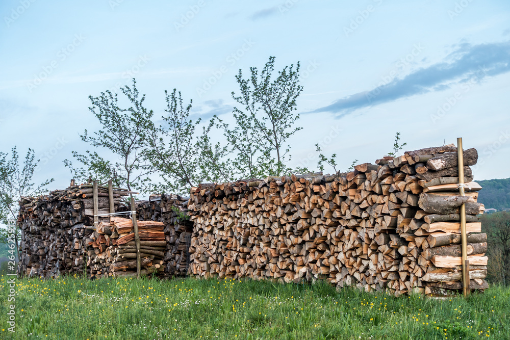 Brennholz im Stapel aufgesetzt