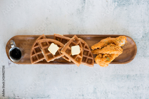 Chicken and Waffle Slices on White Background