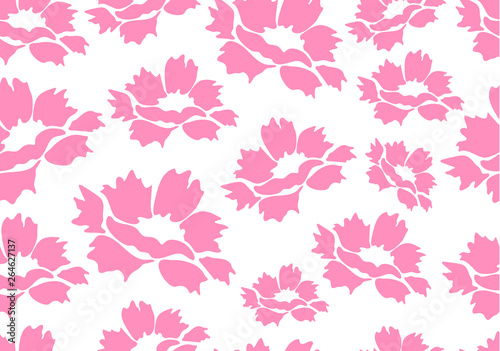 Decorative seamless floral background with simple peony flowers on a white background.