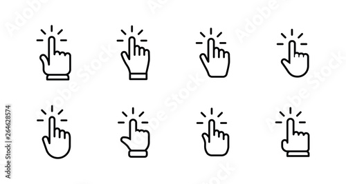 Hand clicking icon set. Finger click pointer.