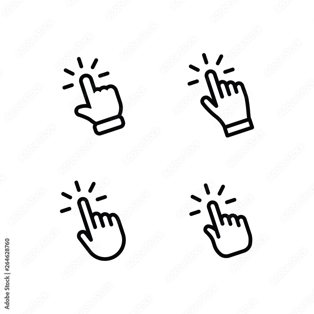 Fototapeta premium Hand clicking icon set. Finger click pointer.