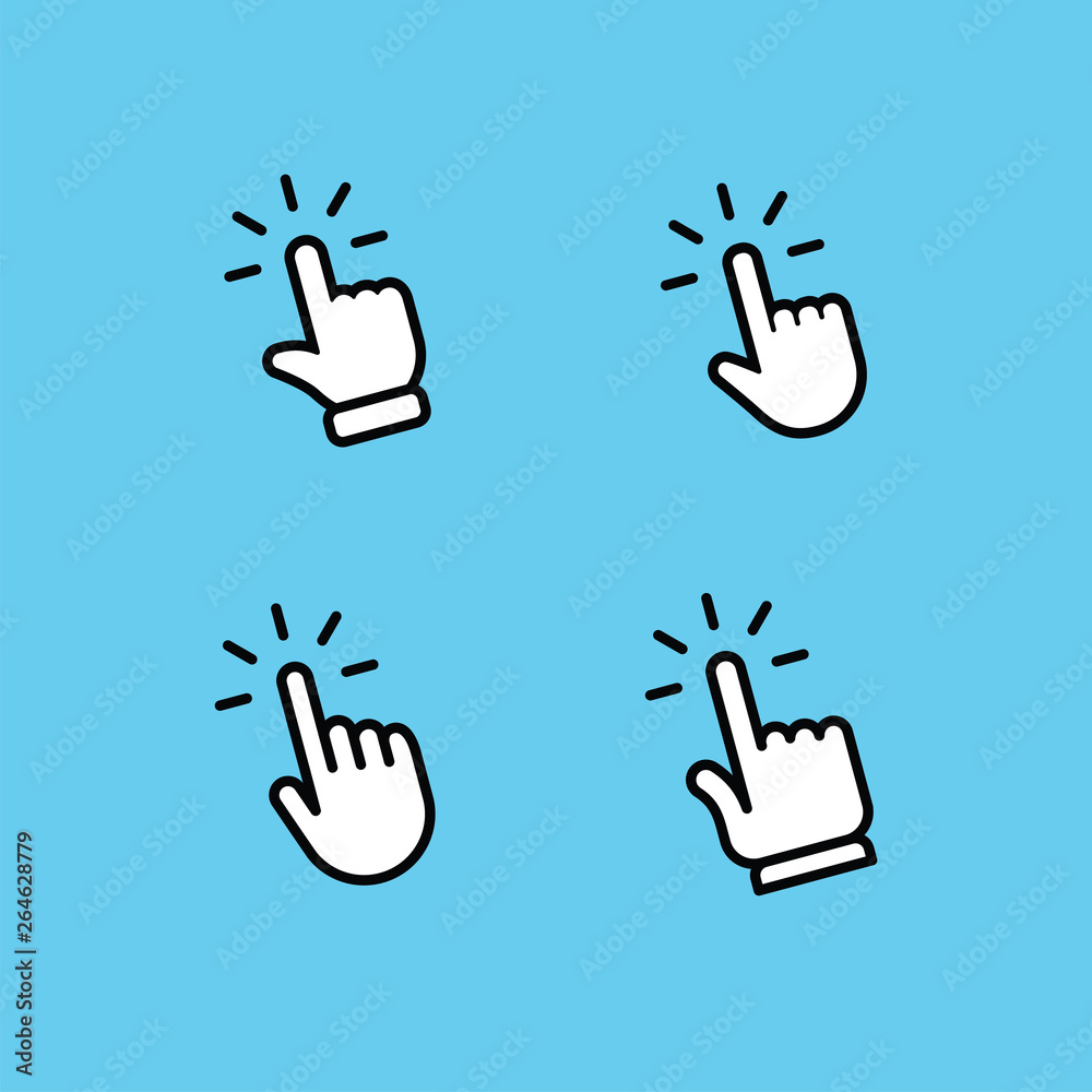 Fototapeta premium Clicking finger icon, hand pointer vector collection
