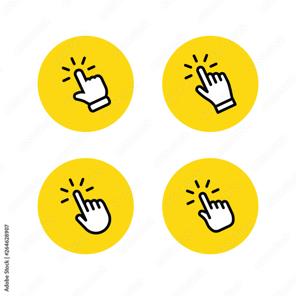 Obraz premium Clicking finger icon, hand pointer vector collection