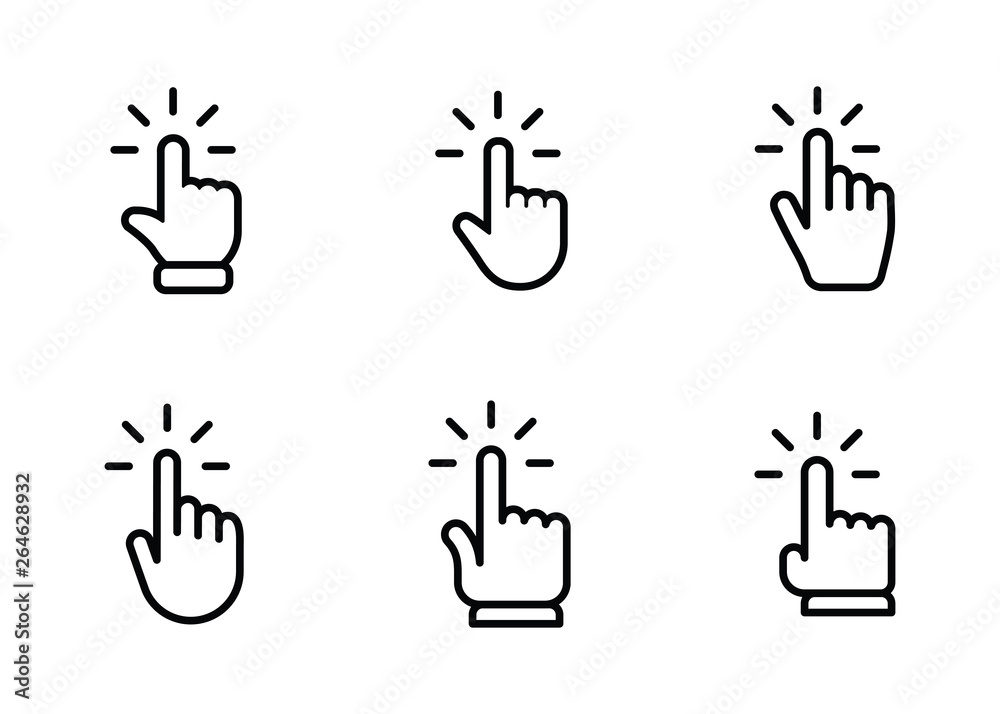 Obraz premium Hand clicking icon set. Finger click pointer.