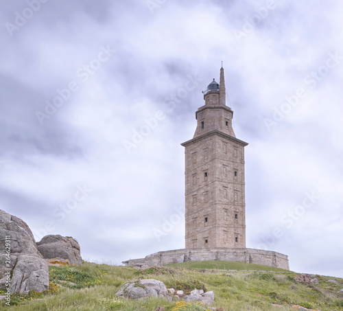 Hercules tower in La Coruna, Galicia, Northern Spain. Roman lighthouse. The oldest lighthouse that still works in the world. 