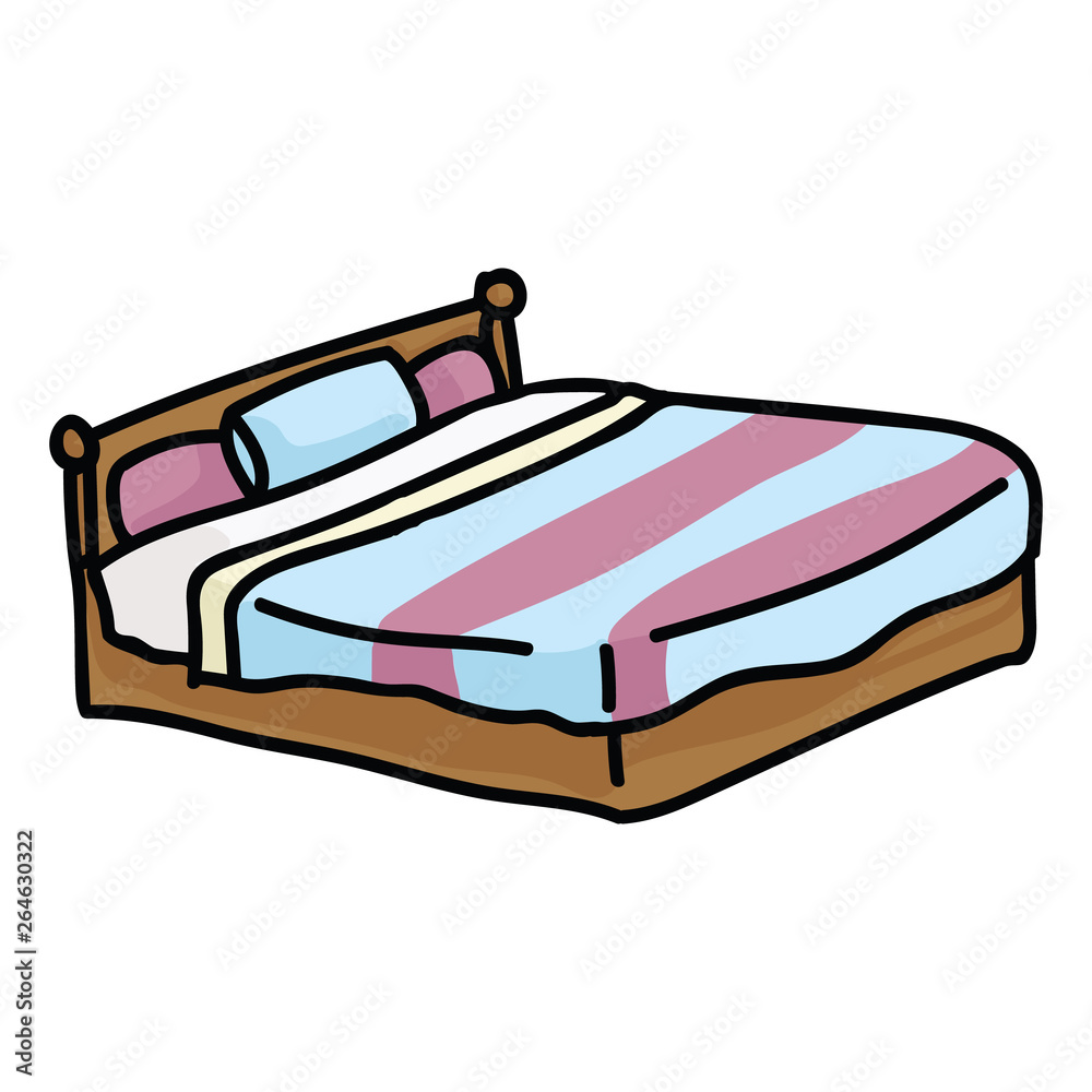 Cute bed cartoon vector illustration motif set. Hand drawn isolated  domestic morning elements clipart for interior blog, cozy graphic, web  buttons. Stock Vector | Adobe Stock