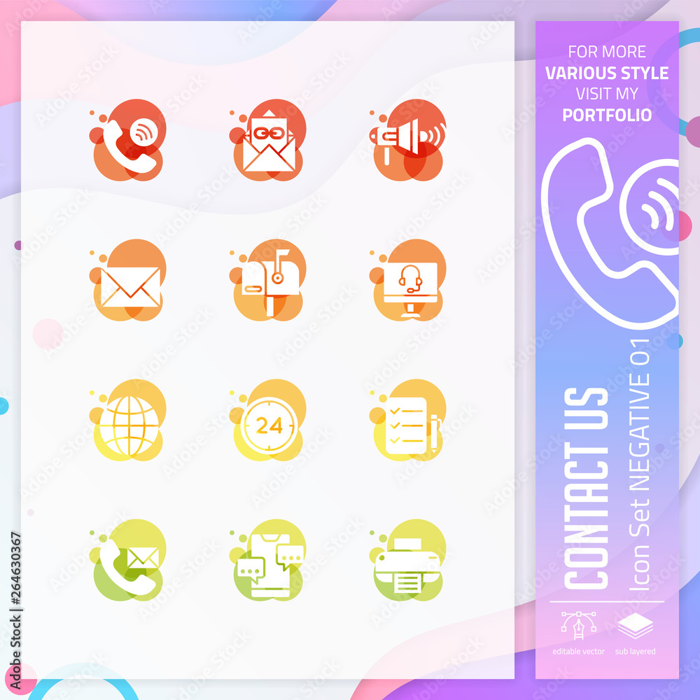 Contact us icon set with glyph style for service symbol. Communication icon bundle can use for website, app, UI, infographic, print template and presentation.