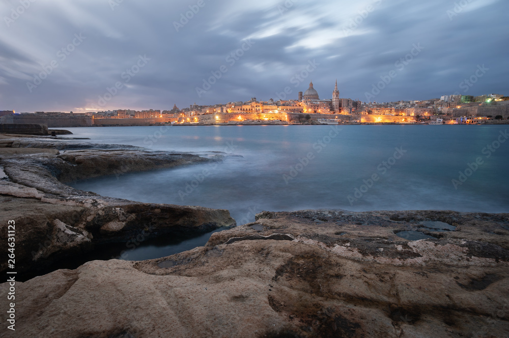 View at Valletta, Malta from Sliema seashore.