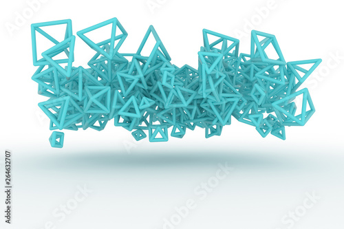 Bunch of triangle or square flying, inter-locked. For graphic design or background, concepture geometric. 3D render.