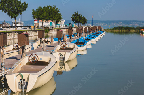 Austria, Burgenland, Lake Neusiedl, boats in Podersdorf photo