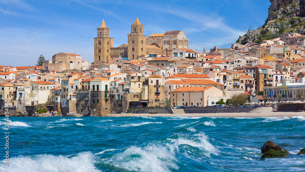 Cefalu is city on Tyrrhenian coast of Sicily, Italy