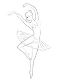 Silhouette of a cute lady, she is dancing ballet. The girl has a beautiful figure. Woman ballerina. Vector illustration.