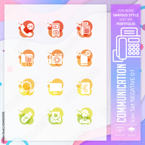 Communication icon set with glyph style for technology. Contact us icon bundle can use for website, app, UI, infographic, print template and presentation.