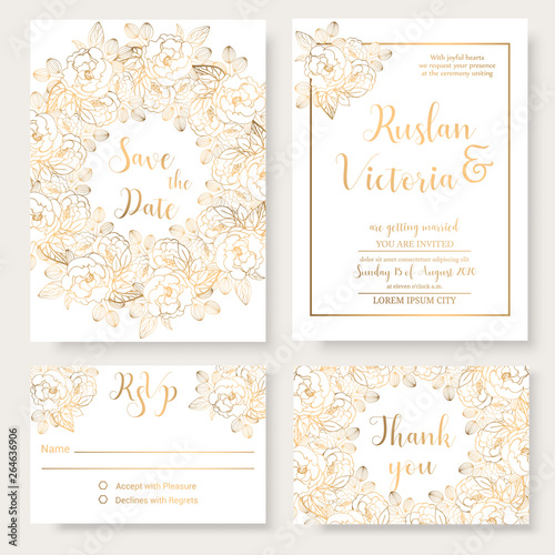 Wedding invitation template with golden decorative elements