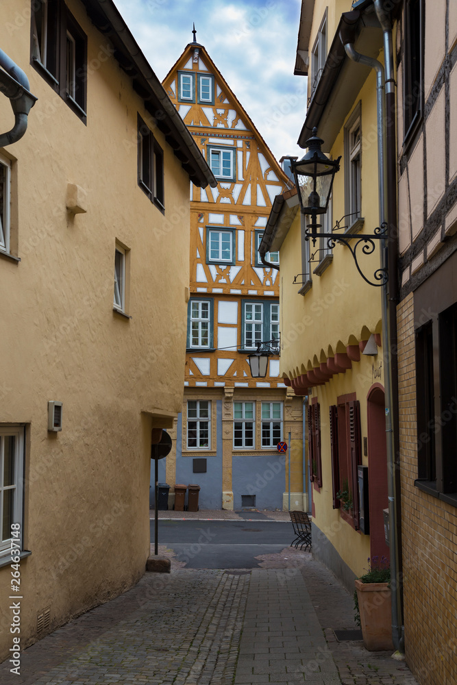 Ancient town Aschaffenburg, German. Colorful houses in old city
