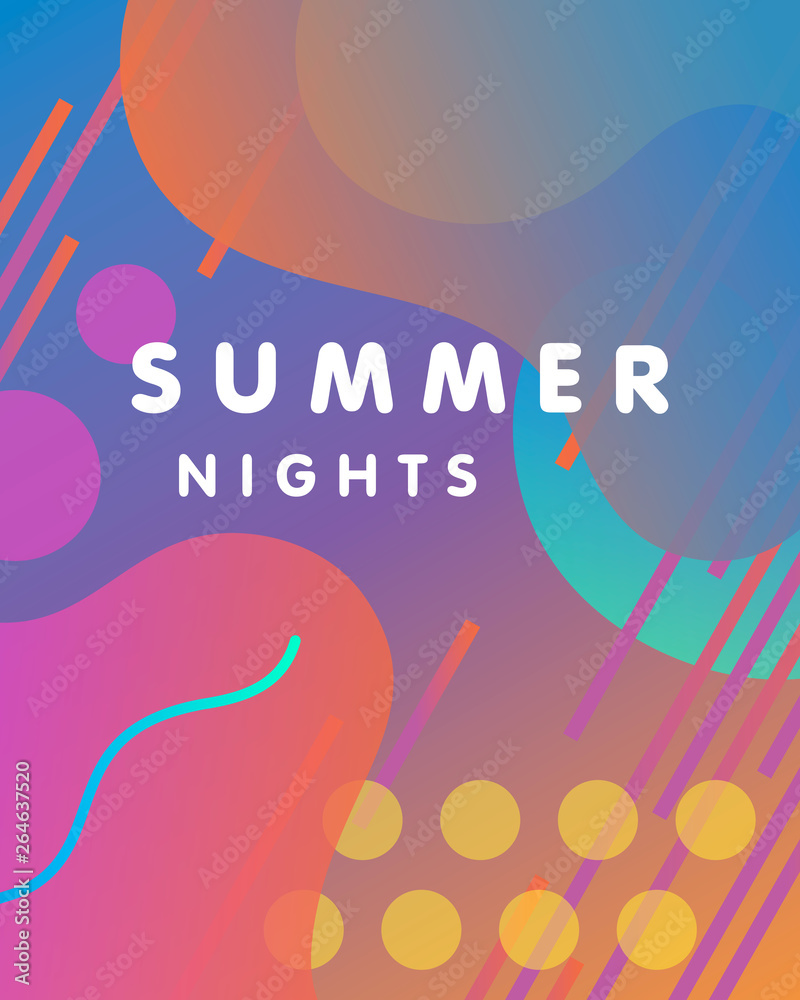 Fototapeta Unique artistic design card - summer nights with bright gradient background,shapes and geometric elements.Bright poster perfect for prints,flyers,banners,invitations,special offer and more.