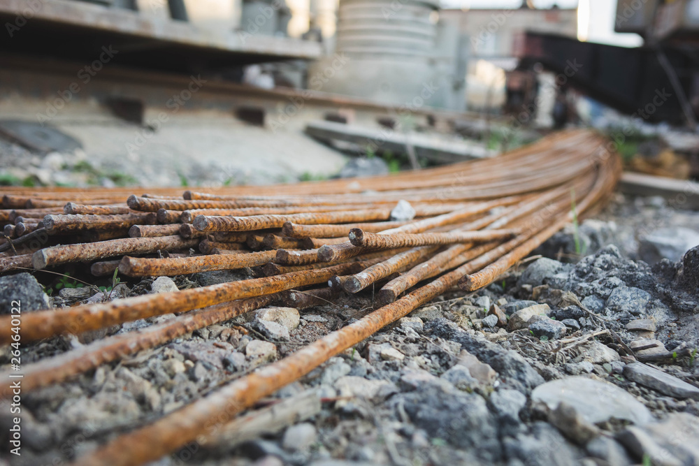 Stack of the metal rusty reinforcement bars. Stack of the metal rusty reinforcement bars.