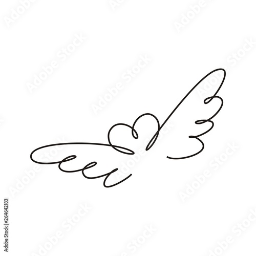 Heart with wings thin line