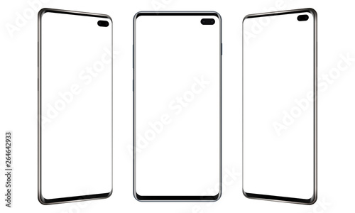 Set of modern frameless mobile phones mockups with blank screens. Vector illustration