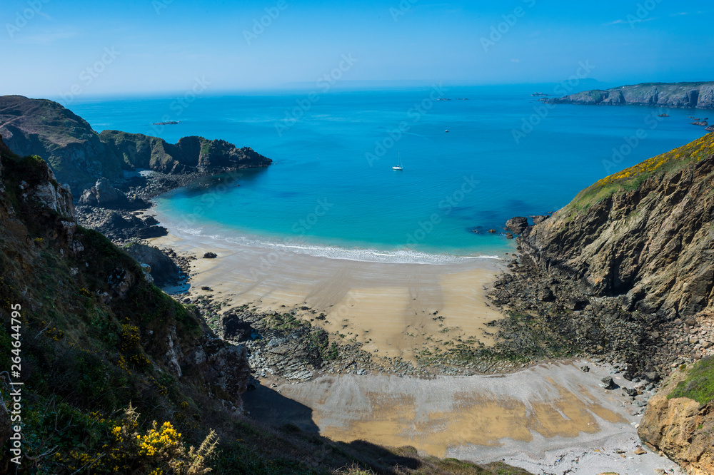 United Kingdom, Channel islands, overlook over the east coast from the narrow isthmus of Greater and Little Sark United Kingdom, Channel islands, overlook over the east coast from the narrow isthmus of Greater and Little Sark