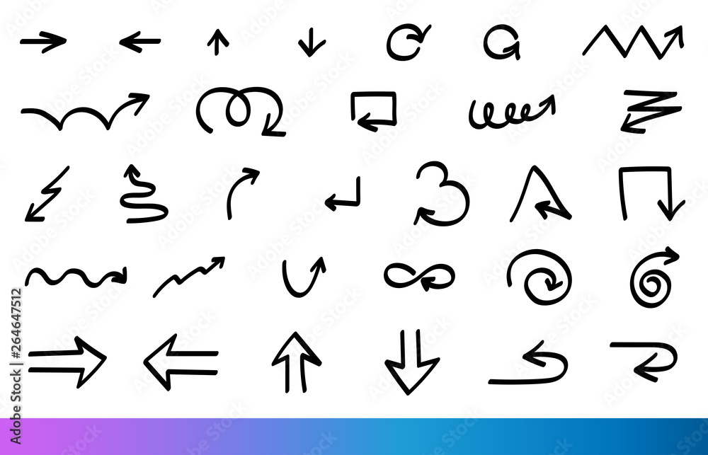 Isolated vector hand drawn arrows doodle set on white background Isolated vector hand drawn arrows doodle set on white background
