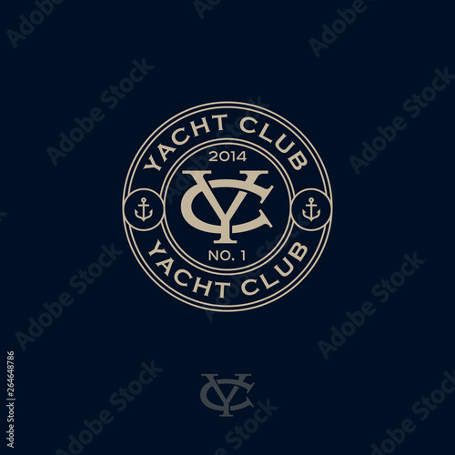 Y and C monogram. Logo yacht club, seafood restaurant logo. Y and C are crossed letters in a circle.