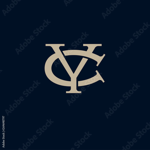 C and Y monogram. C and Y crossed letters with shadow on dark background. 