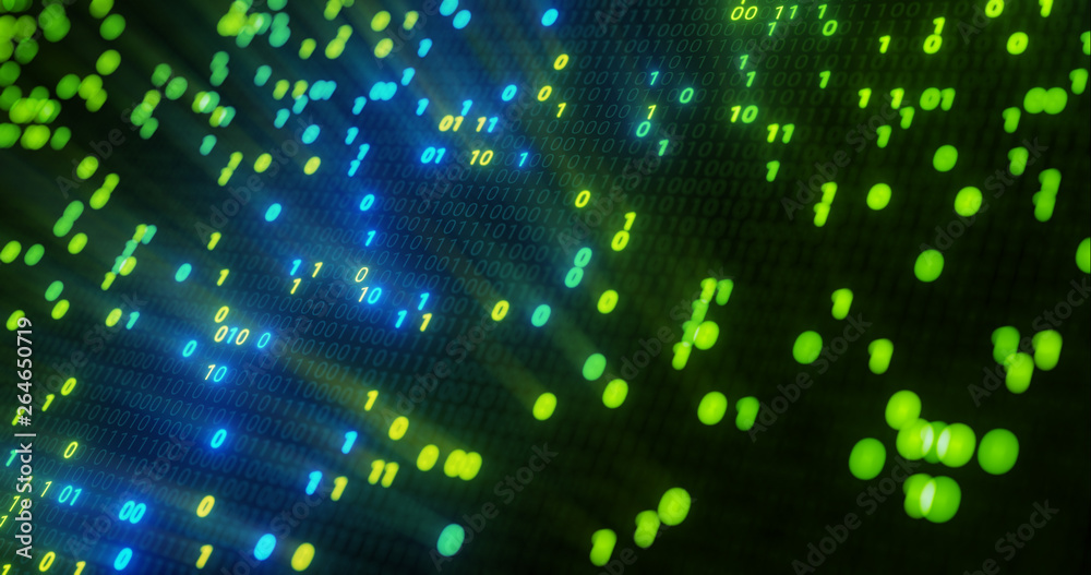 Futuristic data stream, Digital flow. Dynamic pattern with power rays and light.Data transferring. Information concept. Technology background. 3D rendering