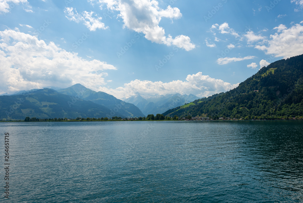 Lake Zell mountains clouds landscape no boat no people Lake Zell mountains clouds landscape no boat no people
