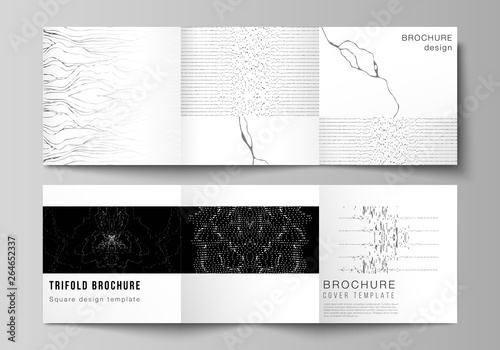 Minimal vector editable layout of square format covers design templates for trifold brochure, flyer, magazine. Trendy modern science or technology background with dynamic particles. Cyberspace grid.