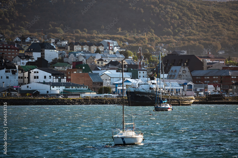 Obraz premium View of the Ushuaia city from the sea