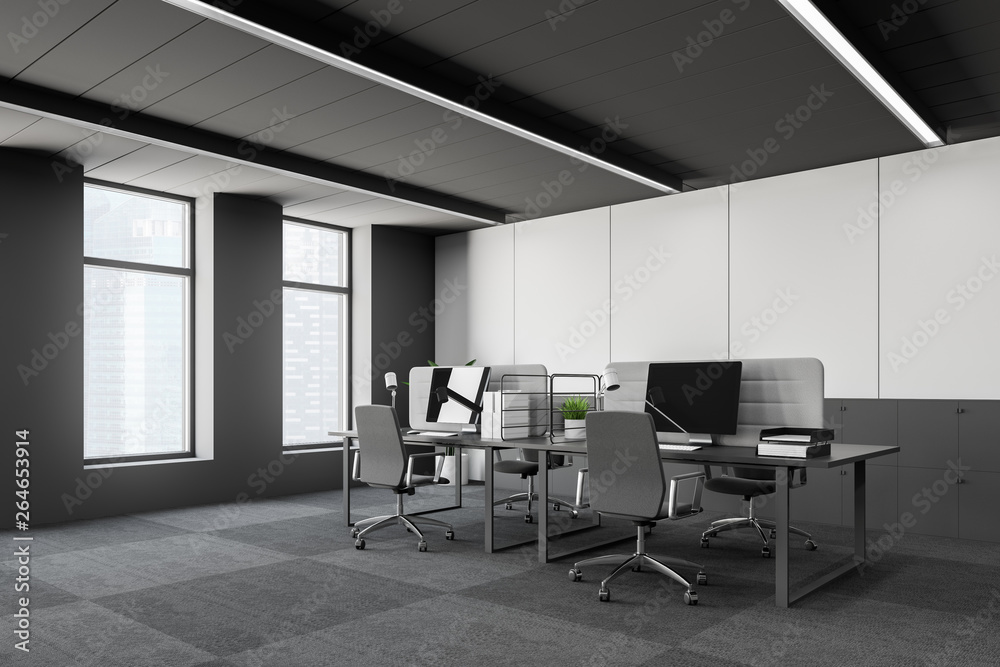 Fototapeta premium White and gray open space office corner