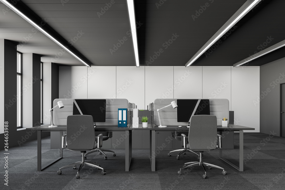 White and gray open space office interior