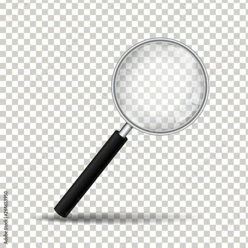 Realistic magnifying glass on transparent background, Vector Illustration