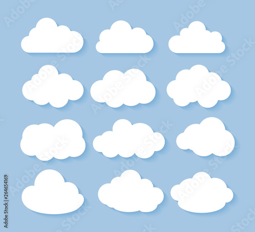 Naklejka Chmurnieje ikonę, wektorowa ilustracja. Symbol lub logo w chmurze, zestaw różnych chmur