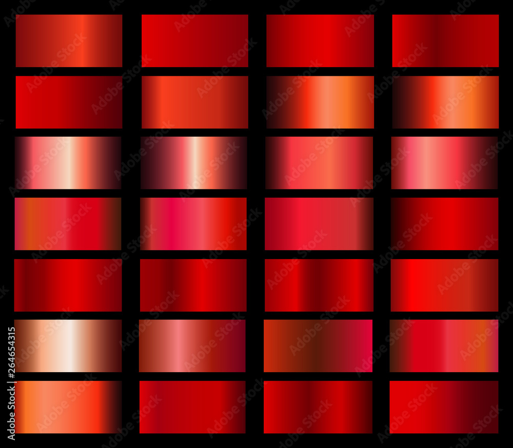 Vector collection of red metallic gradients and chrome gradient set
