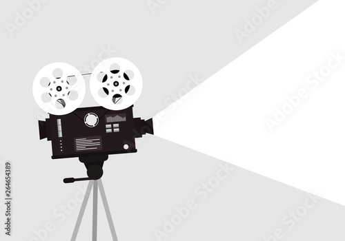 Movie time concept. Template for cinema poster, banner. Illustration of film projector