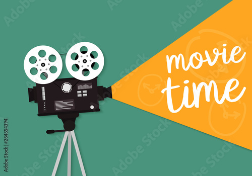 Movie time concept. Template for cinema poster, banner. Illustration of film projector