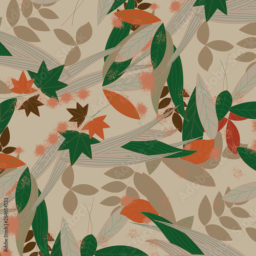 Wallpaper Mural Leaves texture pattern.Watercolor floral background. Torontodigital.ca