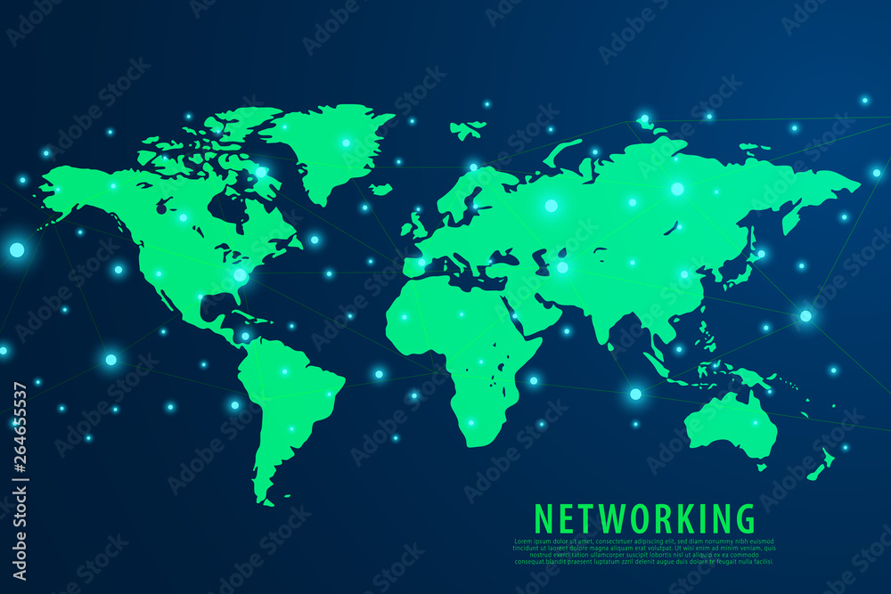 Global network connection background, green world map, vector