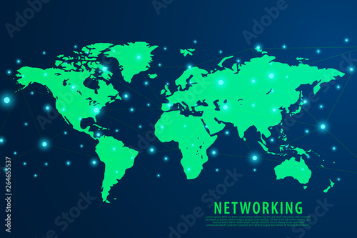 Global network connection background  green world map  vector