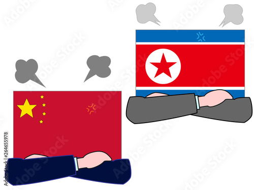 国と国との外交。中国と北朝鮮の状態を表している。