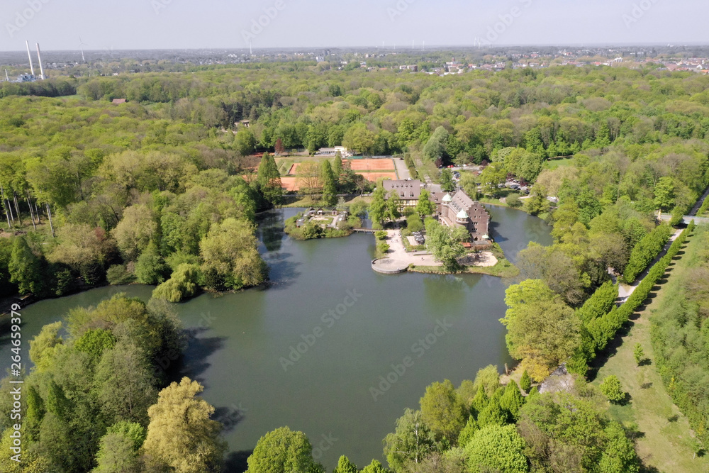 Aerial Summer View Water Castle and Public Park Gladbeck Germany 